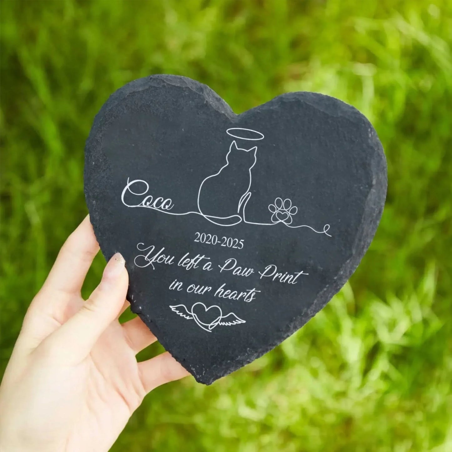 You Left A Paw Print In Our Hearts - Personalized Memorial Stone, Gift For The One Loss Cat, Sympathy Gift