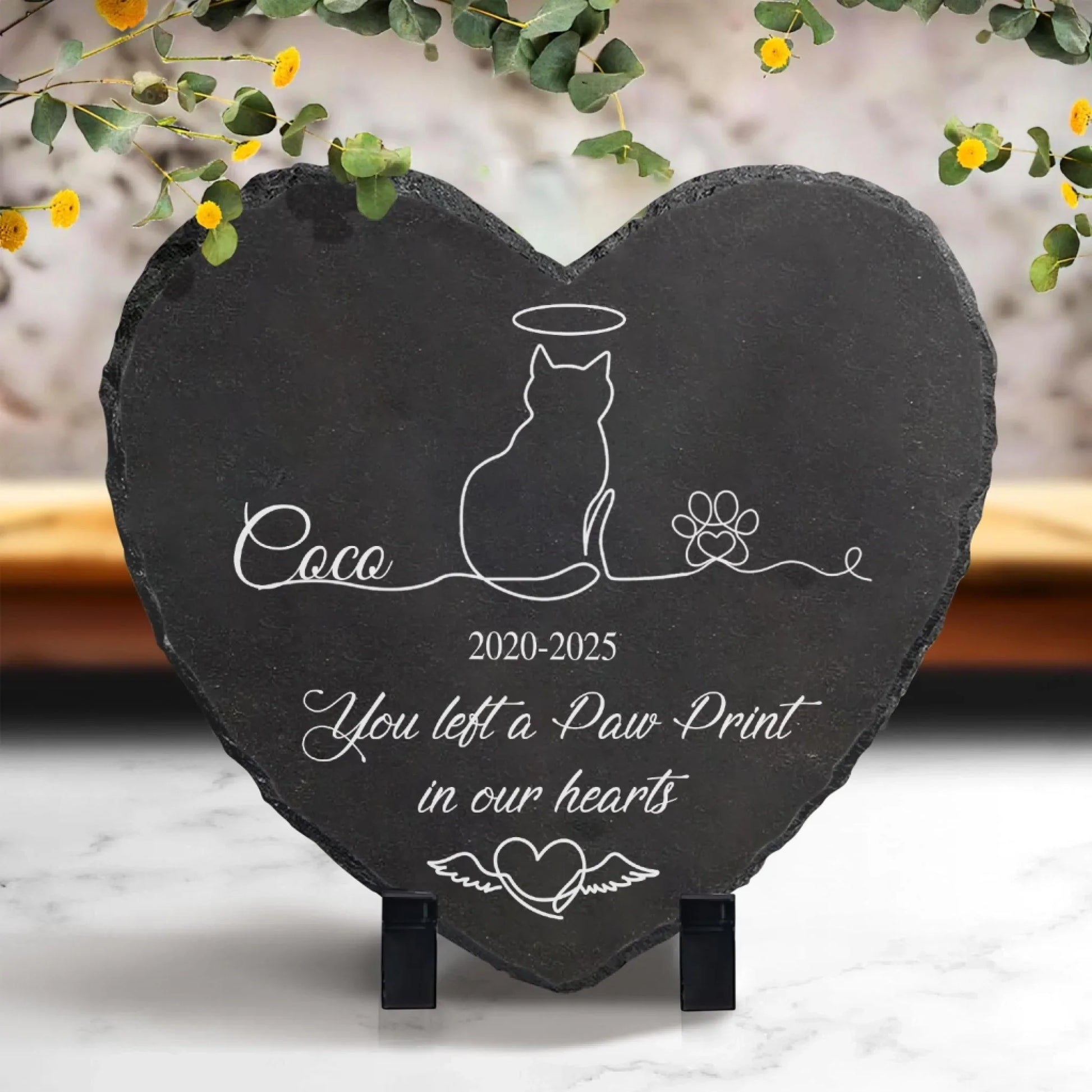 You Left A Paw Print In Our Hearts - Personalized Memorial Stone, Gift For The One Loss Cat, Sympathy Gift