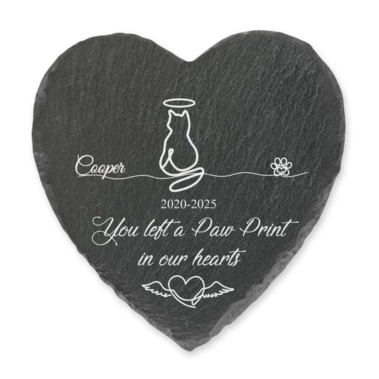 You Left A Paw Print In Our Hearts - Personalized Memorial Stone, Gift For The One Loss Cat, Sympathy Gift