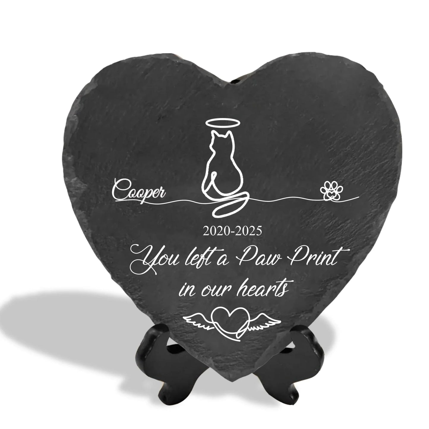You Left A Paw Print In Our Hearts - Personalized Memorial Stone, Gift For The One Loss Cat, Sympathy Gift