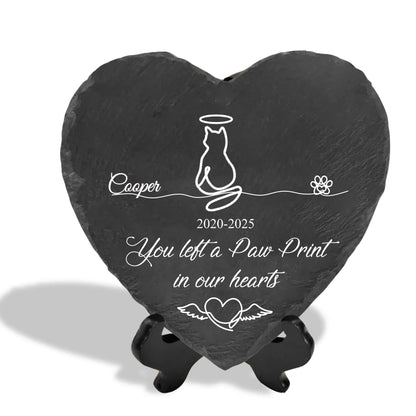 You Left A Paw Print In Our Hearts - Personalized Memorial Stone, Gift For The One Loss Cat, Sympathy Gift