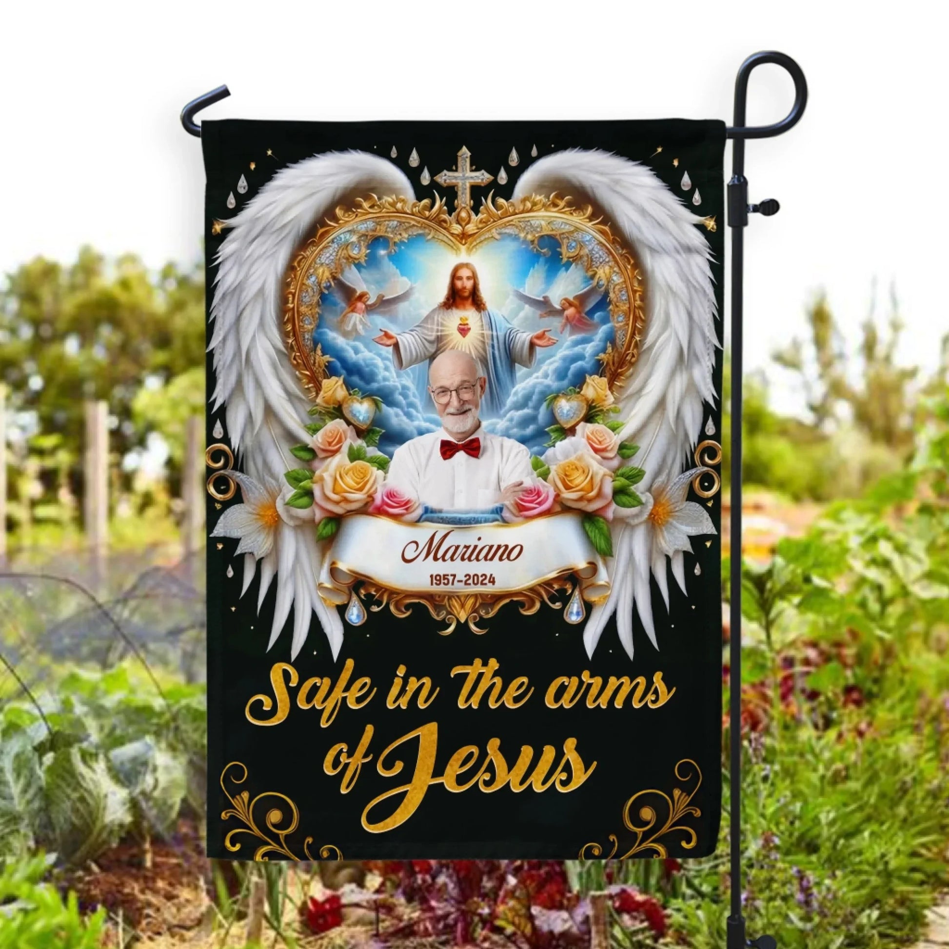 Safe In The Arms Of Jesus - Personalized Garden Flag, Memorial Gift For Loss Of Loved One
