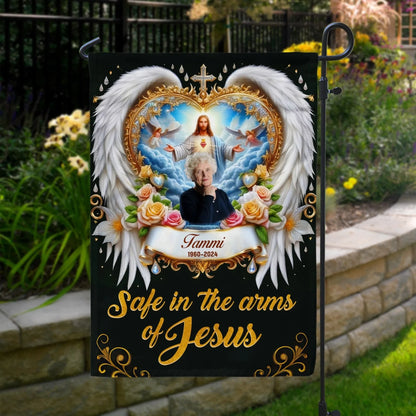 Safe In The Arms Of Jesus - Personalized Garden Flag, Memorial Gift For Loss Of Loved One
