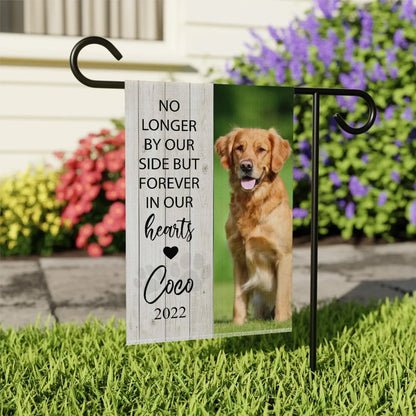 No Longer By Our Side But Forever In Our Hearts - Personalized Garden Flag, Loss Of Pet Gift