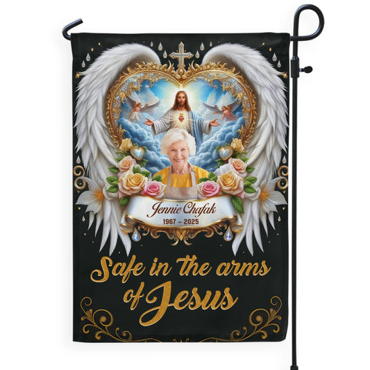 Safe In The Arms Of Jesus - Personalized Garden Flag, Memorial Gift For Loss Of Loved One