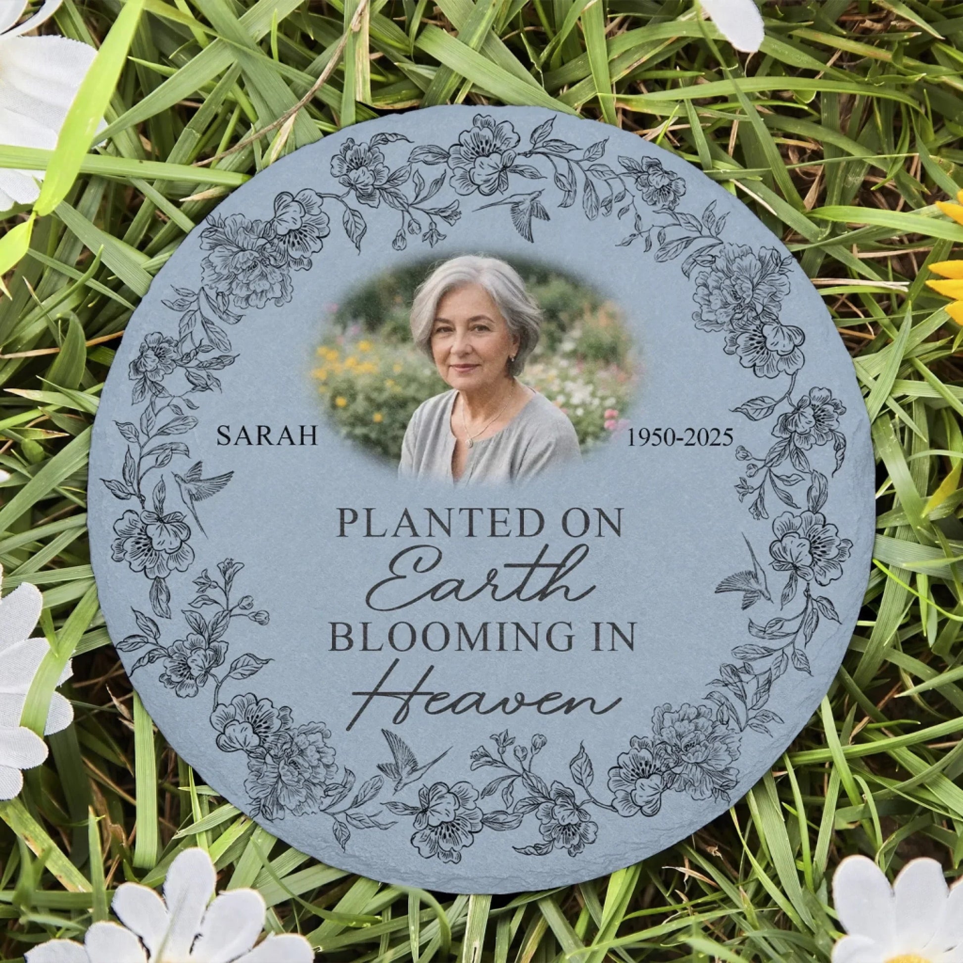 Planted On Earth Blooming In Heaven - Personalized Memorial Stone, Memorial Gift, Loss Of a Loved One Gift