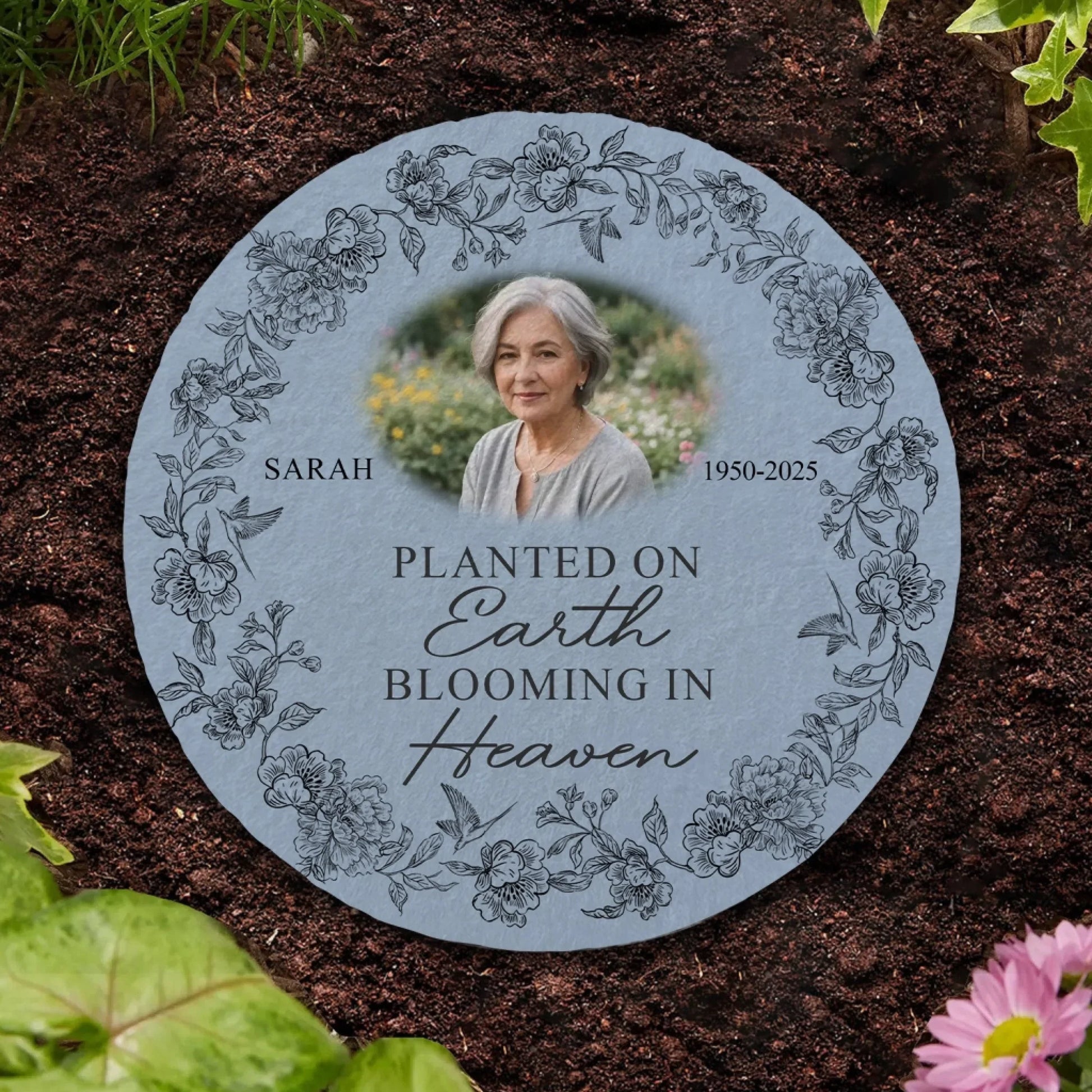Planted On Earth Blooming In Heaven - Personalized Memorial Stone, Memorial Gift, Loss Of a Loved One Gift