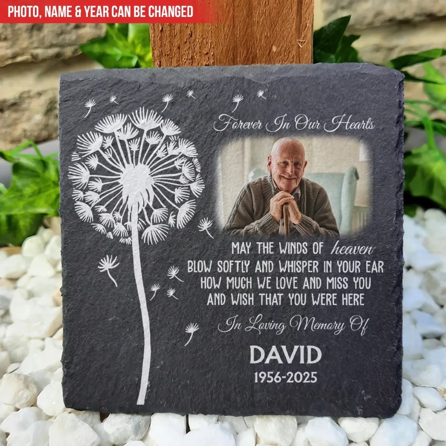 May The Winds Of Heaven Blow Softly And Whisper In Your Ear - Personalized Memorial Stone, Custom Photo Remembrance Gift, In Loving Memory Gift