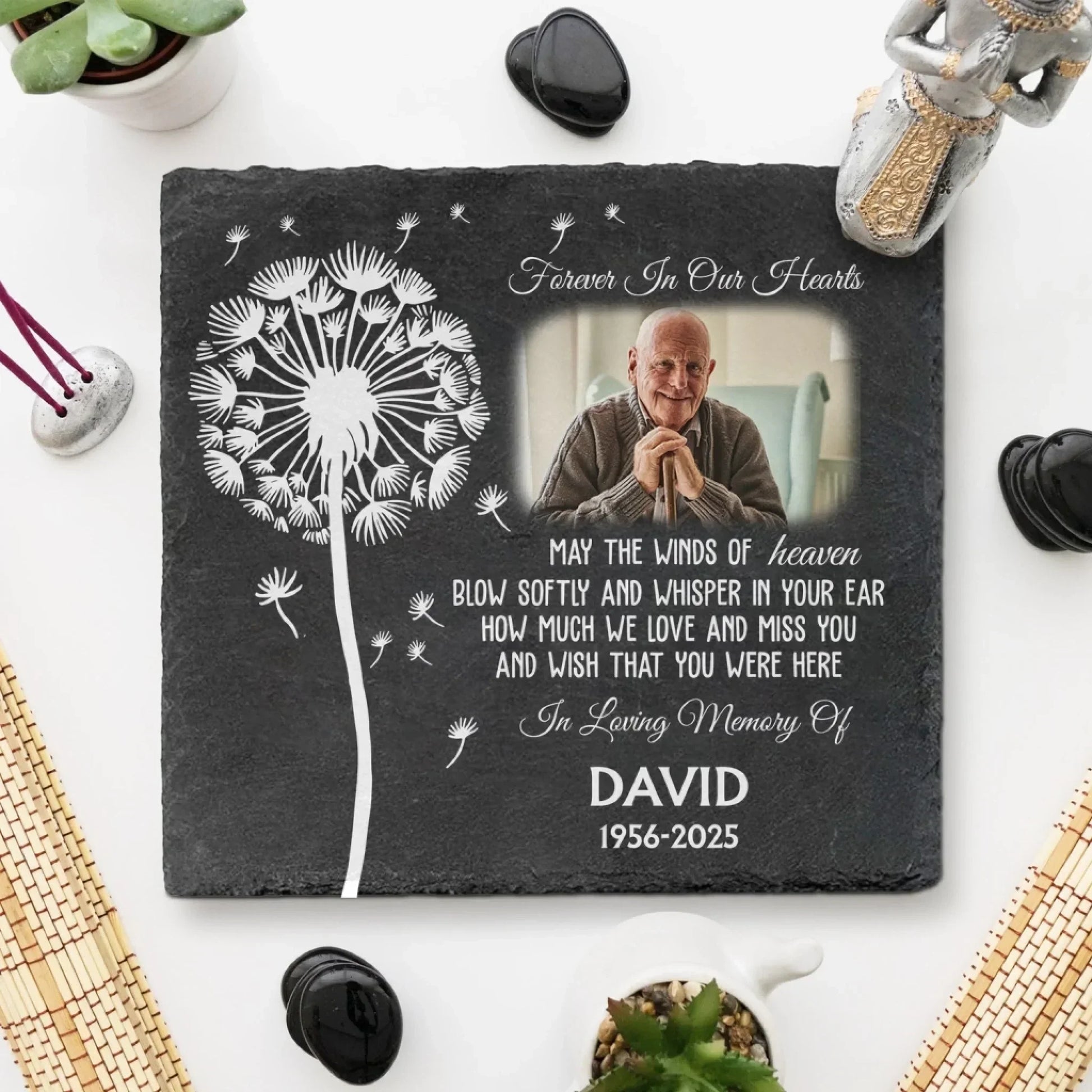 May The Winds Of Heaven Blow Softly And Whisper In Your Ear - Personalized Memorial Stone, Custom Photo Remembrance Gift, In Loving Memory Gift