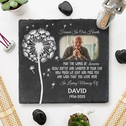 May The Winds Of Heaven Blow Softly And Whisper In Your Ear - Personalized Memorial Stone, Custom Photo Remembrance Gift, In Loving Memory Gift