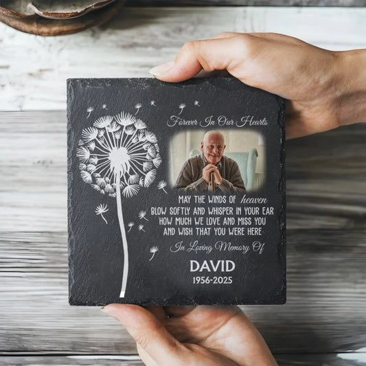 May The Winds Of Heaven Blow Softly And Whisper In Your Ear - Personalized Memorial Stone, Custom Photo Remembrance Gift, In Loving Memory Gift