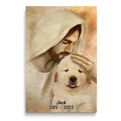 Jesus Pet Memorial Canvas – Dog in Heaven with Name & Date