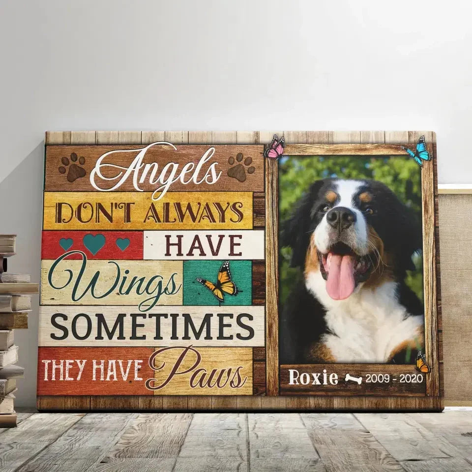 Custom Dog Memorial Canvas – Angels Have Paws Pet Loss Gift - PersonalizedFury