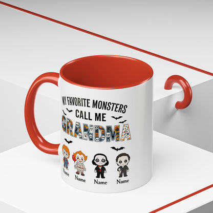 Custom My Favorite Monsters Call me Grandma Accent Coffee Mug - PersonalizedFury