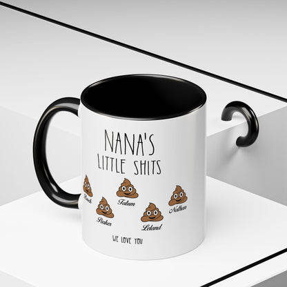 Personalized Nana with Grandkids Names Accent Coffee Mug - Gift For Family - PersonalizedFury