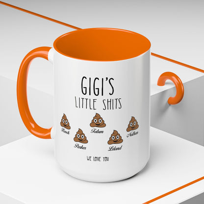 Personalized Gigi with Grandkids Names Accent Coffee Mug - Gift For Gigi - PersonalizedFury