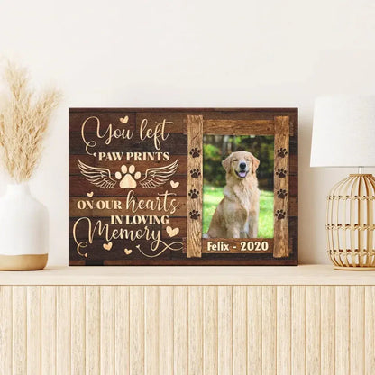 You Left Paw Prints on Our Hearts – Personalized Pet Memorial Canvas - PersonalizedFury