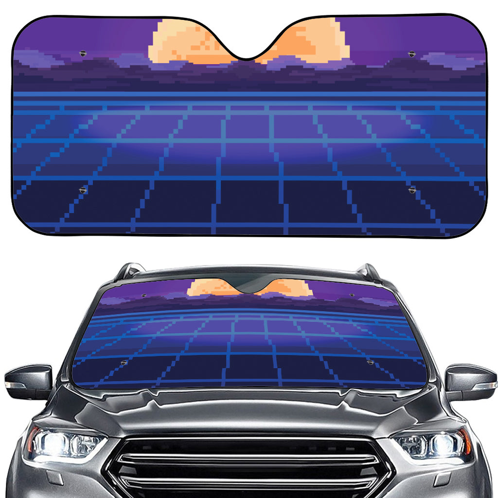 8-Bit Pixel Digital Landscape Print Car Windshield Sun Shade