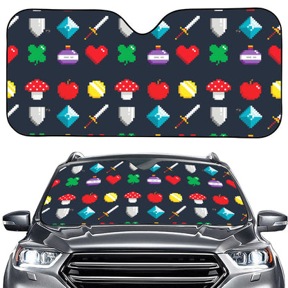 8-Bit Pixel Game Items Print Car Windshield Sun Shade