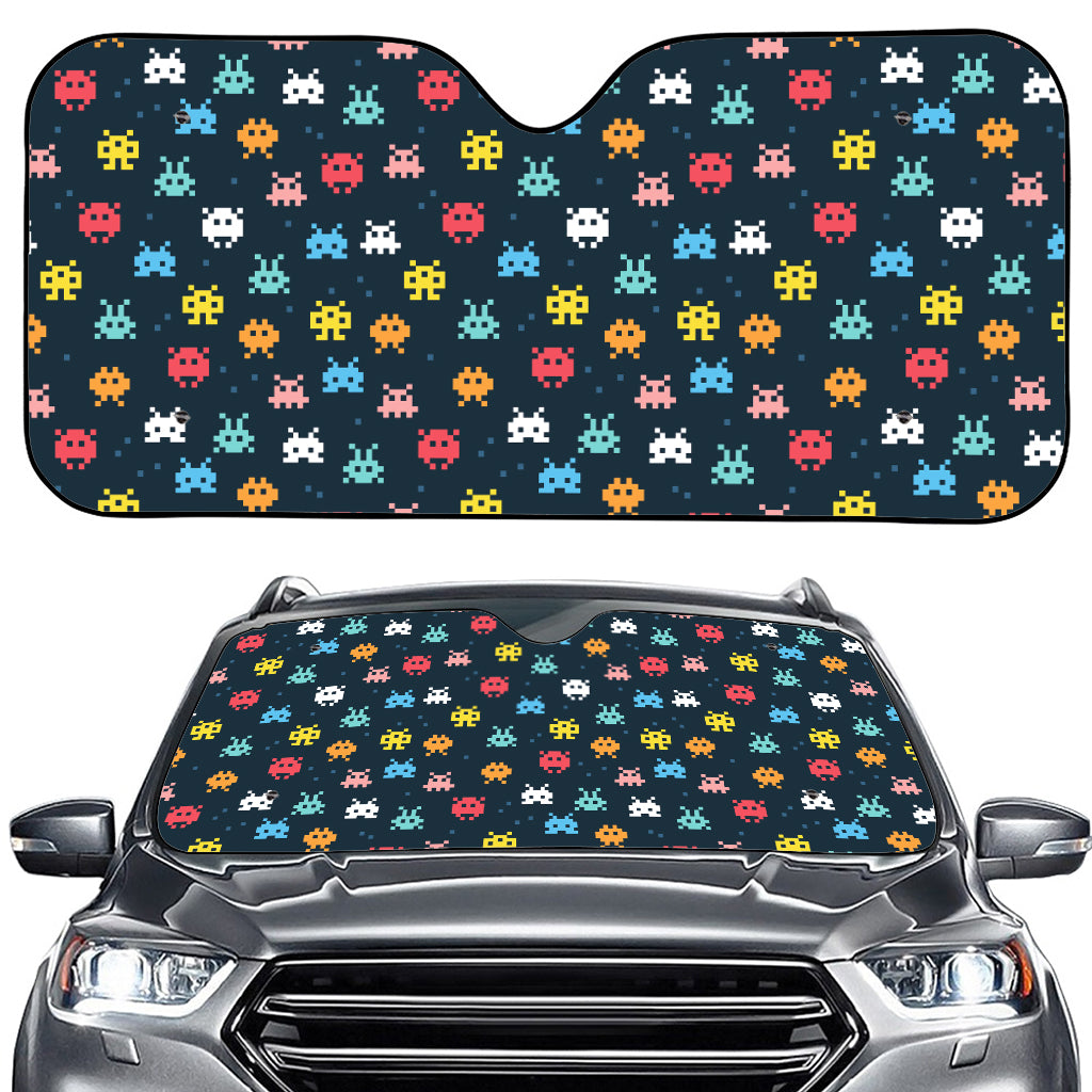 8-Bit Video Game Monsters Pattern Print Car Windshield Sun Shade