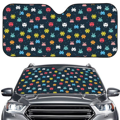 8-Bit Video Game Monsters Pattern Print Car Windshield Sun Shade