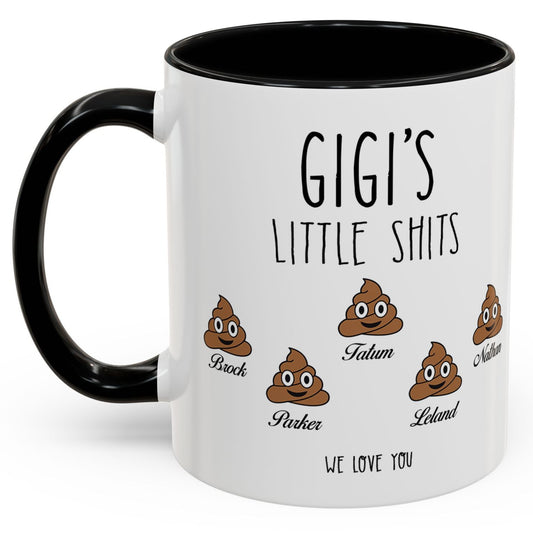 Personalized Gigi with Grandkids Names Accent Coffee Mug - Gift For Gigi - PersonalizedFury