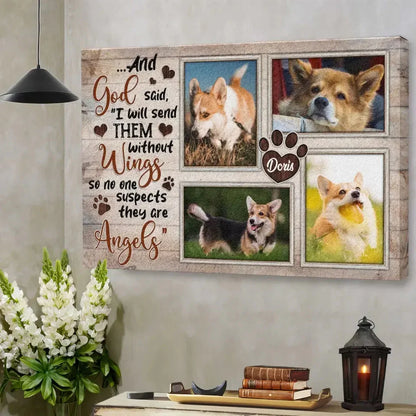 Dog Memorial Canvas – Angels Without Wings Custom Photo Collage - PersonalizedFury