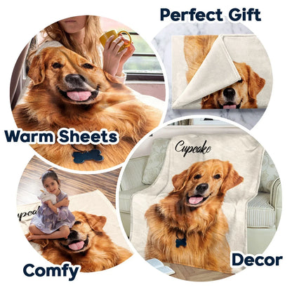 Pet Photo Blanket – Custom Dog Picture + Name, Gift for Dog Lover