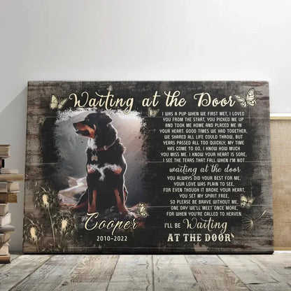 Waiting at the Door – Custom Dog Memorial Canvas for Rottweilers - PersonalizedFury