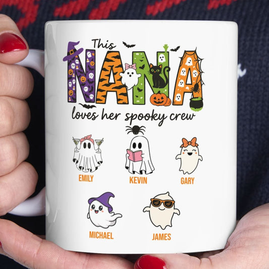 Nana Loves Her Spooky Crew Coffee Mug – Personalized Halloween Gift - PersonalizedFury