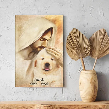 Jesus Pet Memorial Canvas – Dog in Heaven with Name & Date