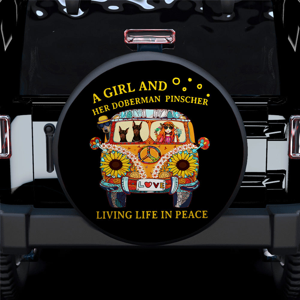 A Boho Girl And Her Doberman Pinscher Jeep Car Spare Tire Cover