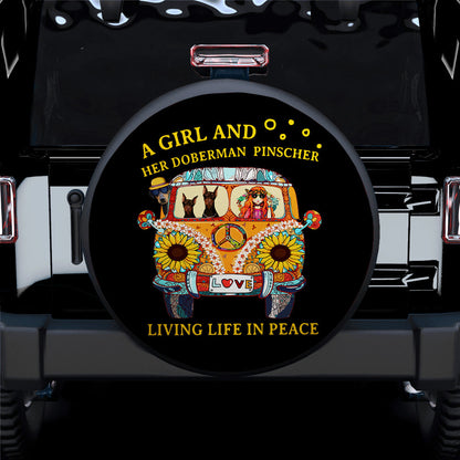 A Boho Girl And Her Doberman Pinscher Jeep Car Spare Tire Cover