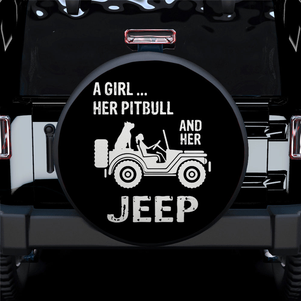 A Girl Her Pitbull And Her Jeep Car Spare Tire Cover