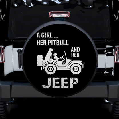 A Girl Her Pitbull And Her Jeep Car Spare Tire Cover