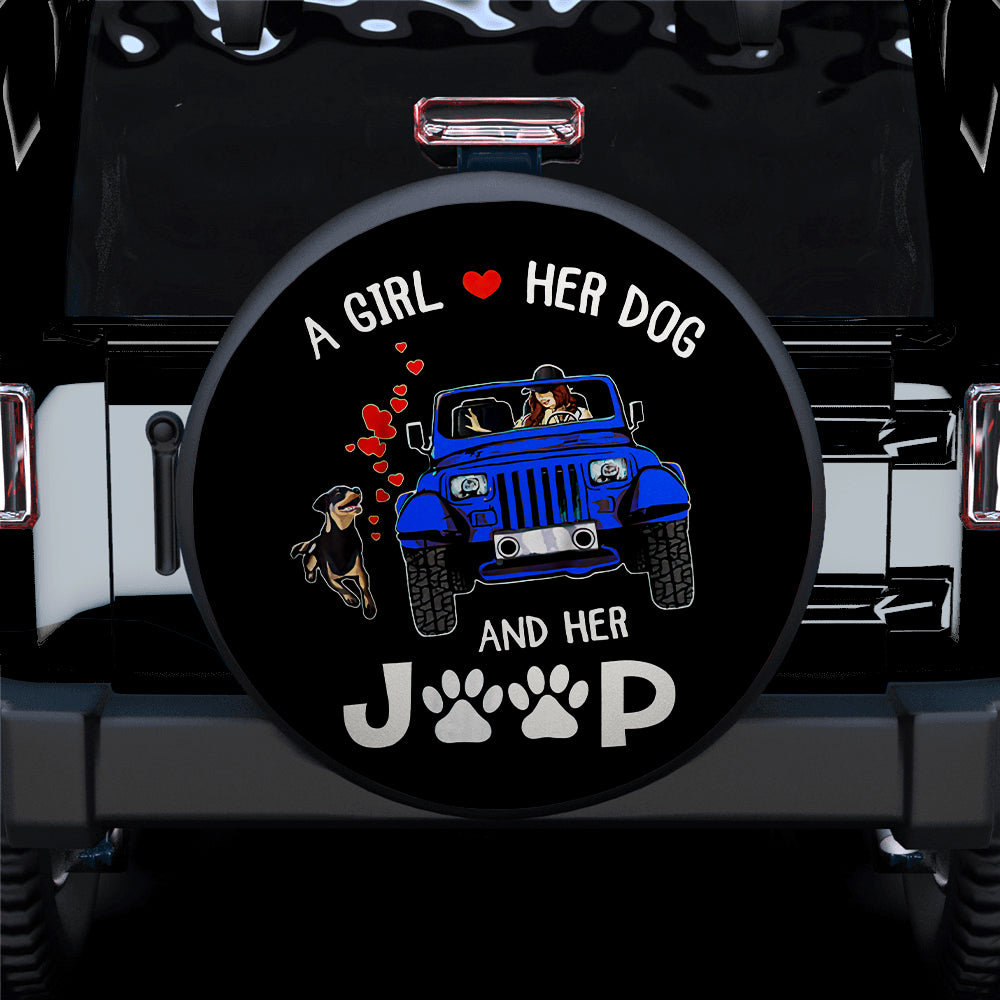 A Girl Love Her Dog And Her Jeep Blue Car Spare Tire Cover