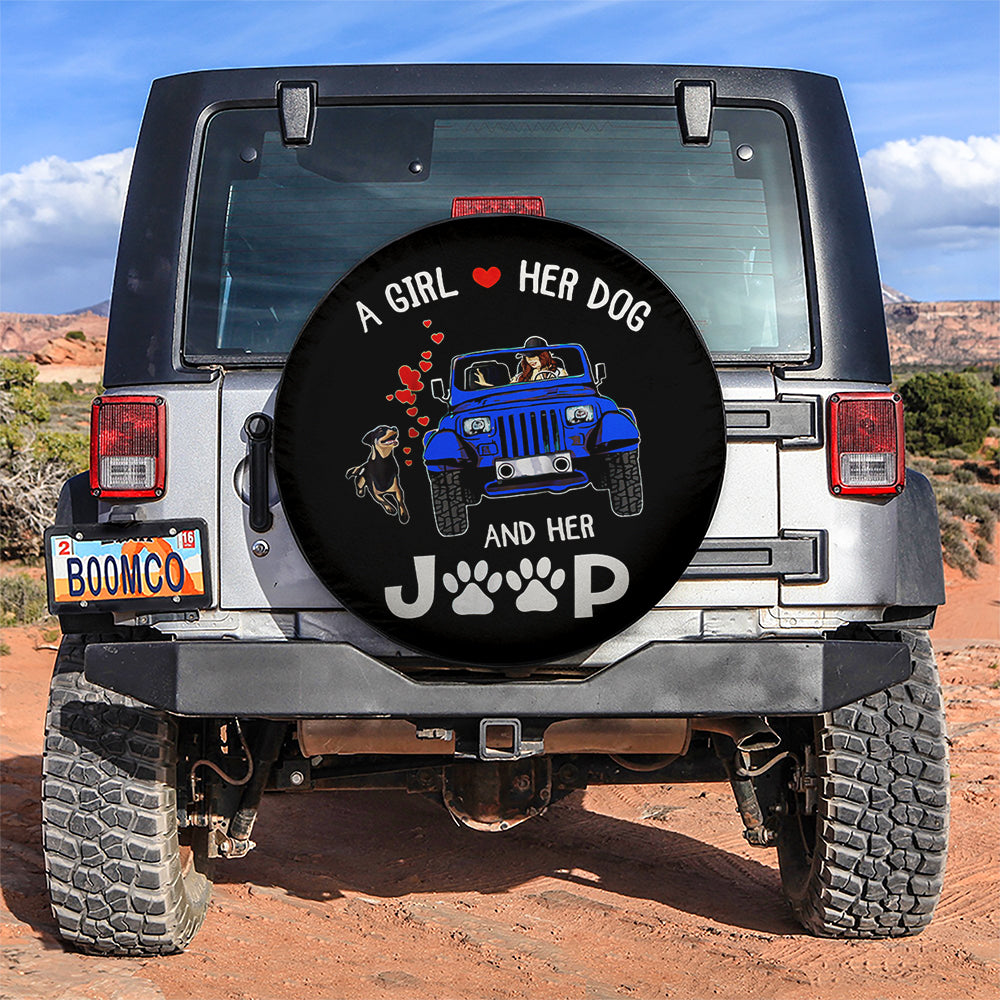 A Girl Love Her Dog And Her Jeep Blue Car Spare Tire Cover
