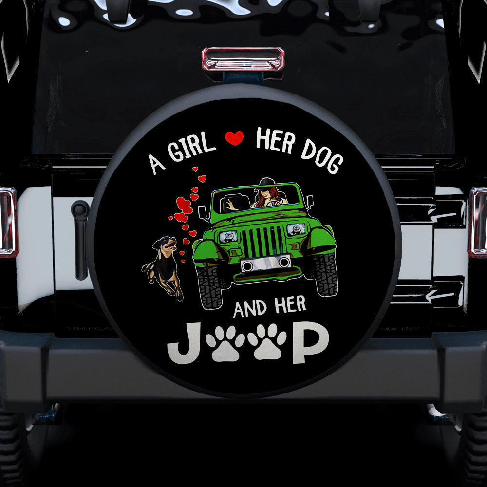 A Girl Love Her Dog And Her Jeep Green Car Spare Tire Cover