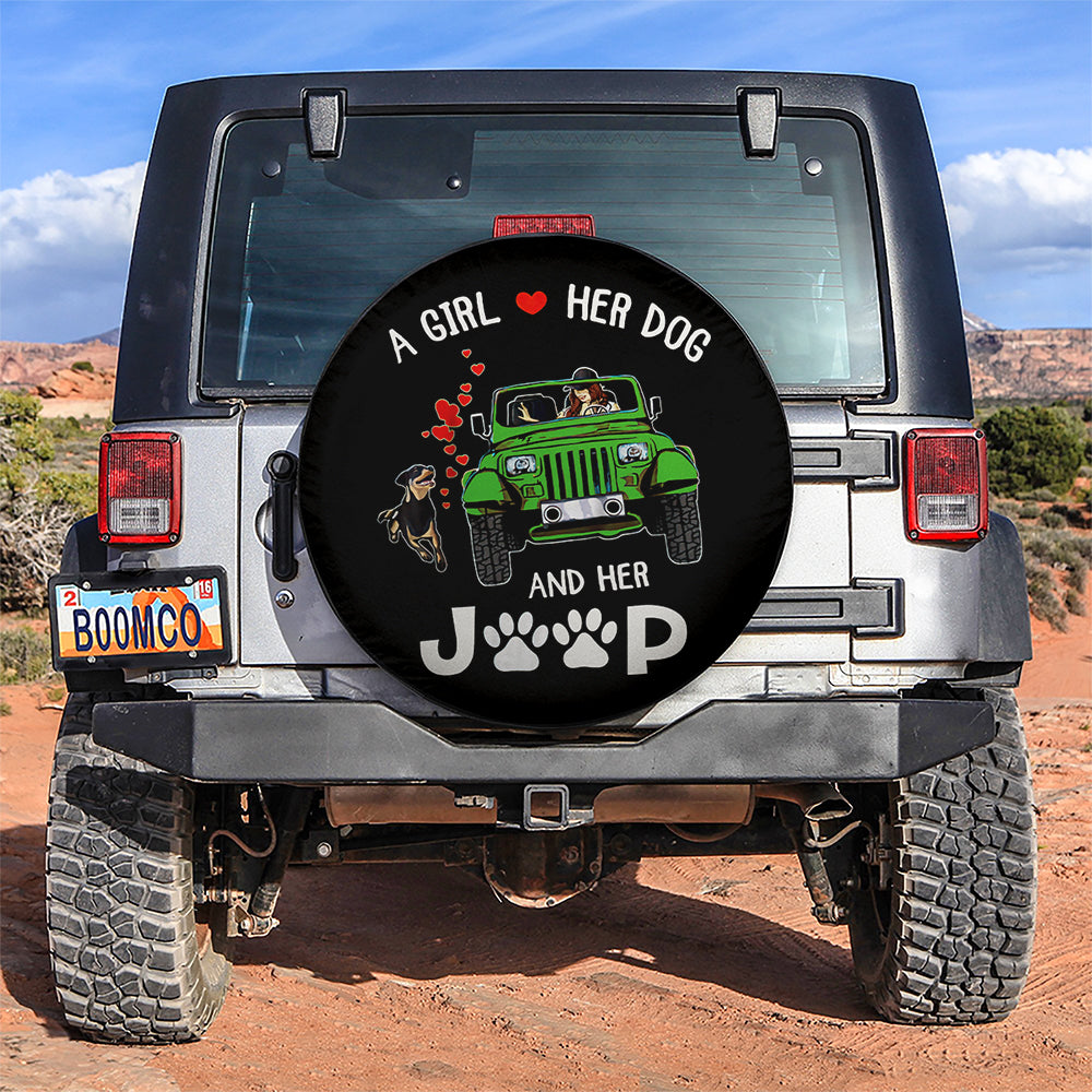 A Girl Love Her Dog And Her Jeep Green Car Spare Tire Cover