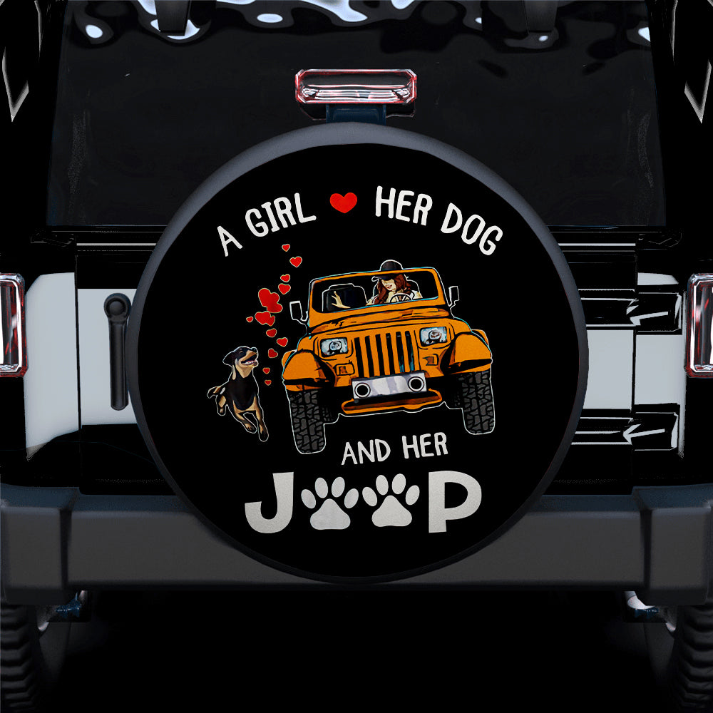 A Girl Love Her Dog And Her Jeep Orange Car Spare Tire Cover
