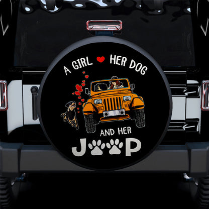 A Girl Love Her Dog And Her Jeep Orange Car Spare Tire Cover