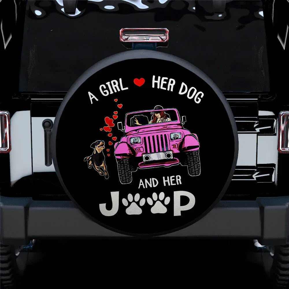 A Girl Love Her Dog And Her Jeep Pink Car Leather Spare Tire Cover - PersonalizedFury