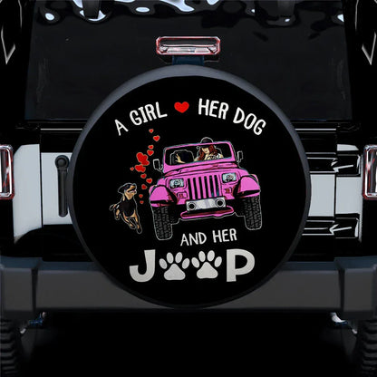 A Girl Love Her Dog And Her Jeep Pink Car Leather Spare Tire Cover - PersonalizedFury