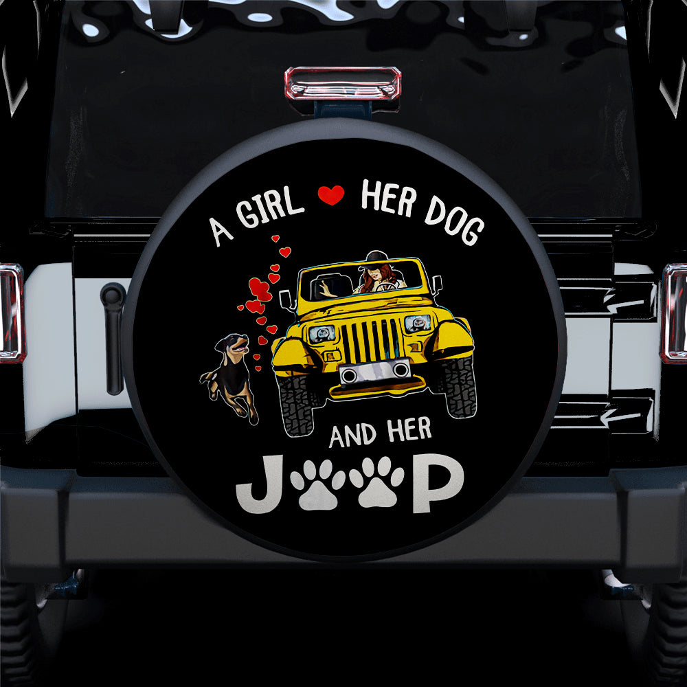 A Girl Love Her Dog And Her Jeep Yellow Car Spare Tire Cover