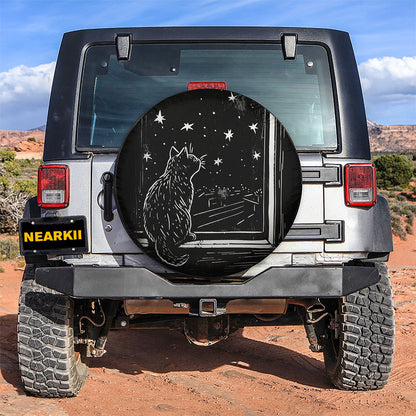 A cat sitting at the window Car Spare Tire Cover