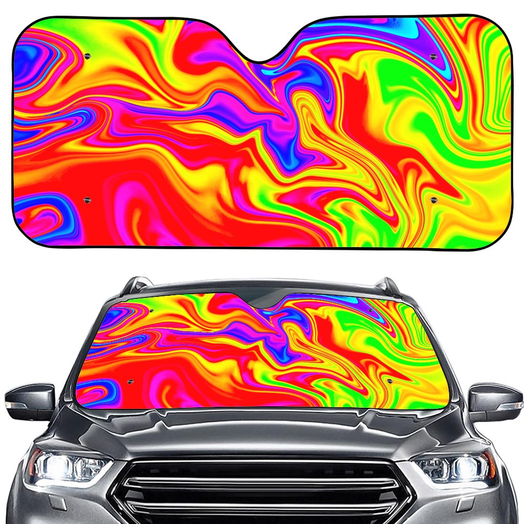 Abstract Colorful Liquid Trippy Print Car Windshield Sun Shade