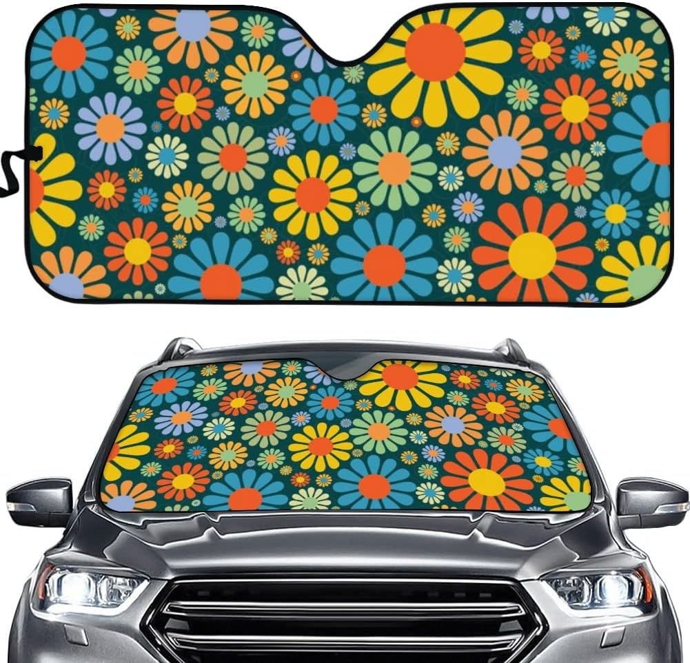 Abstract Hippie Flower Windshield Car Sunshade