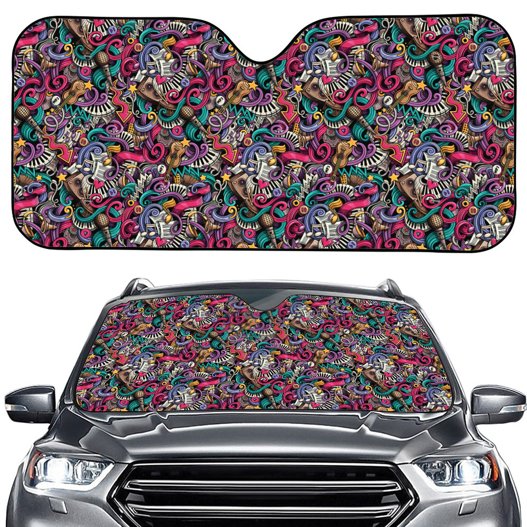 Abstract Music Pattern Print Car Windshield Sun Shade