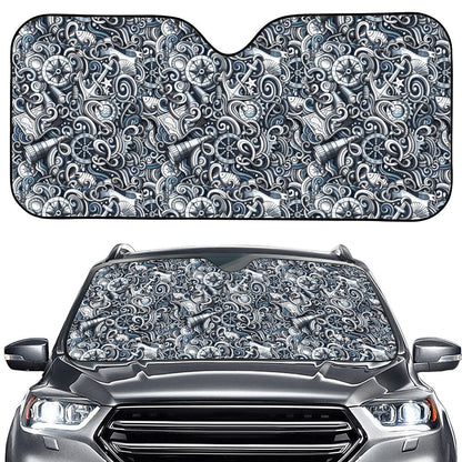 Abstract Nautical Anchor Pattern Print Car Windshield Sun Shade