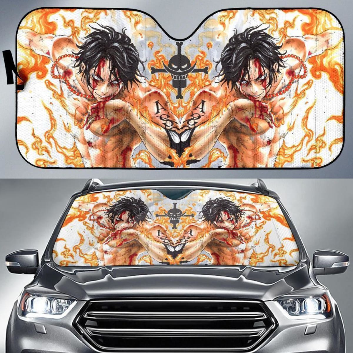 Ace On Fire One Piece Anime Auto Sun Shade Nh06 Universal Fit 111204